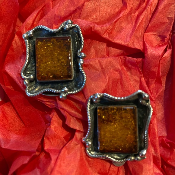 Genuine Amber and silver Clip on Earrings. - Picture 2 of 5